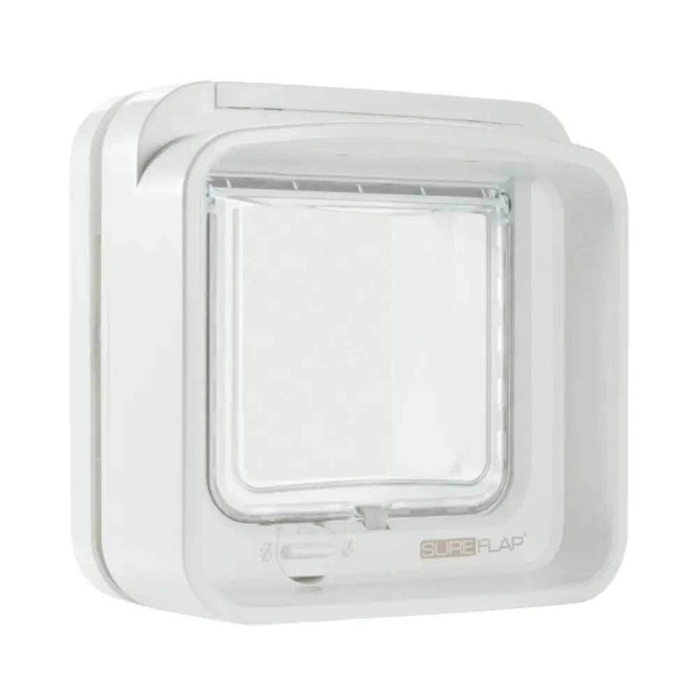SureFlap pet door, white, energy-efficient design for easy pet access and secure home entry.