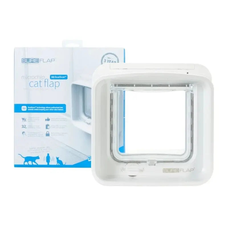 Microchip cat flap with packaging, designed for easy pet access and security.