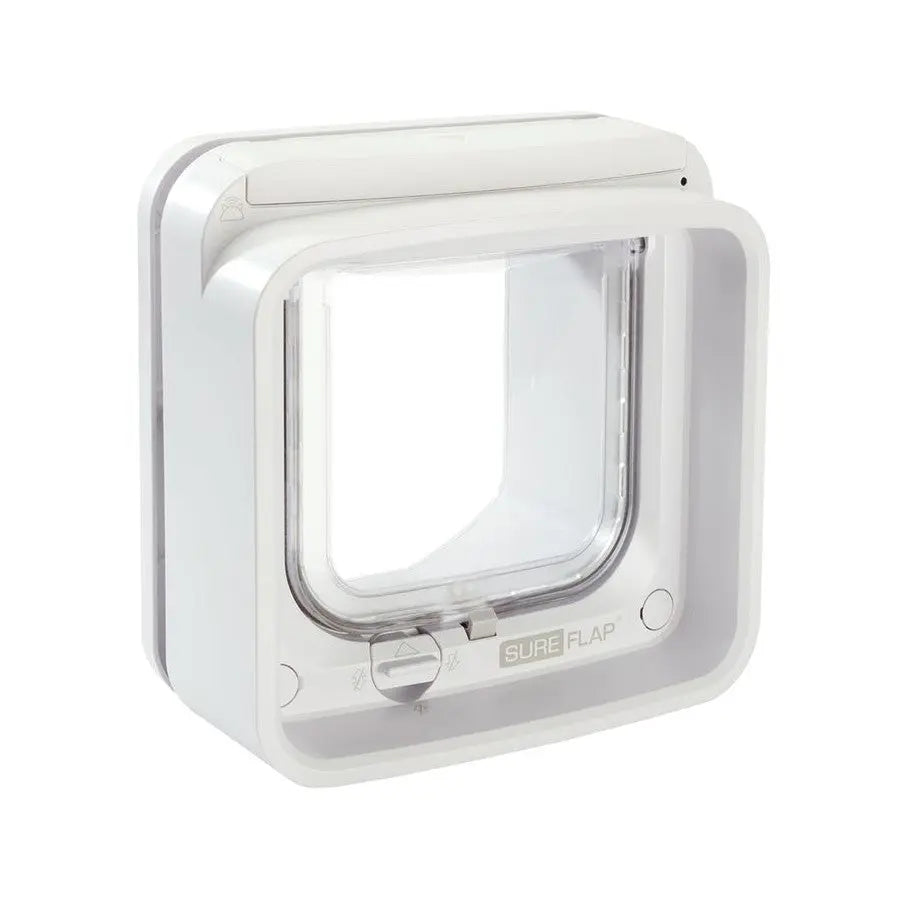 SureFlap cat door, energy-efficient design, secure access for pets, easy installation, modern white finish.