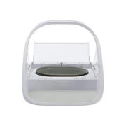 Modern pet food dispenser with a clear lid and sleek design for easy feeding.
