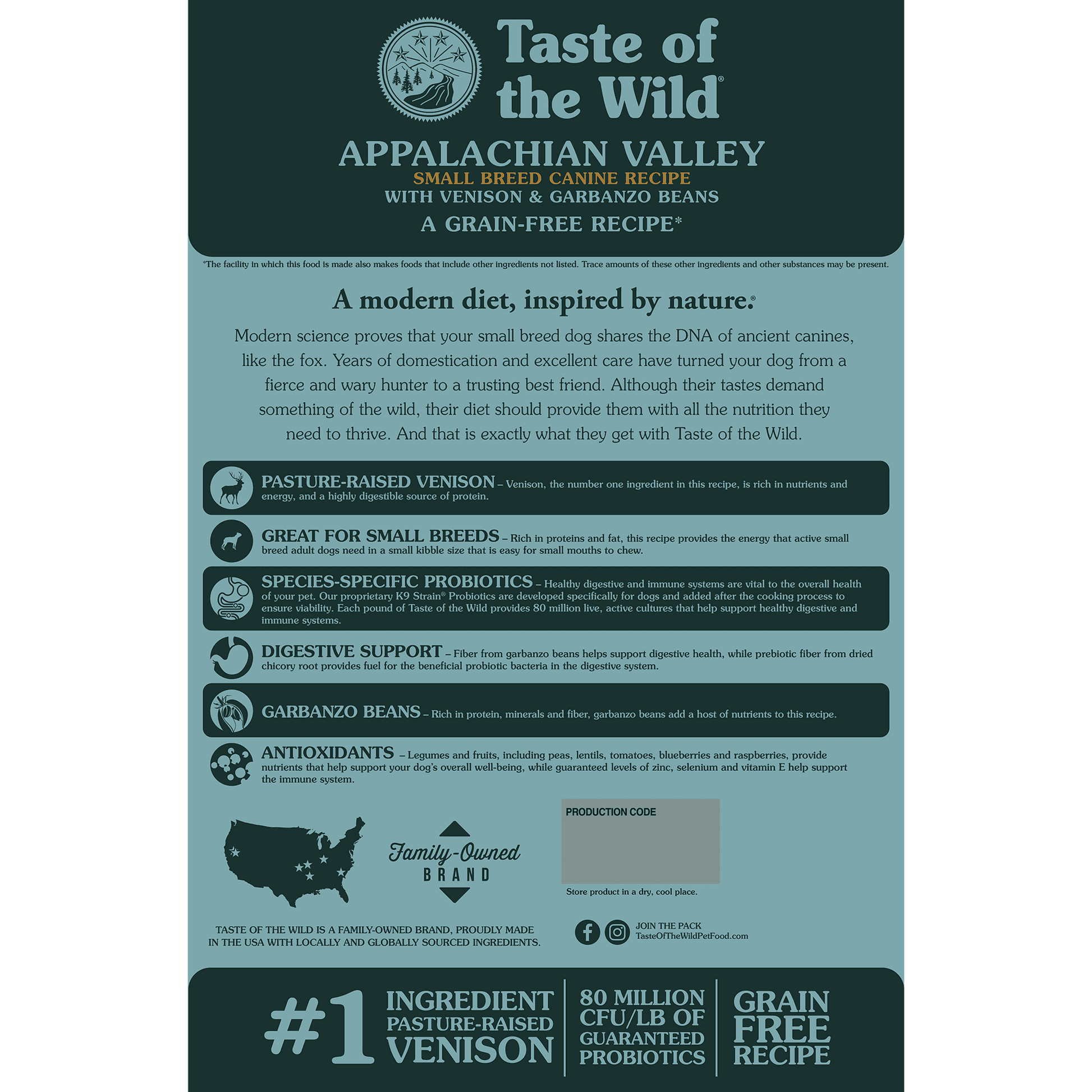 Taste of the Wild Appalachian Valley Small Breed dog food bag back