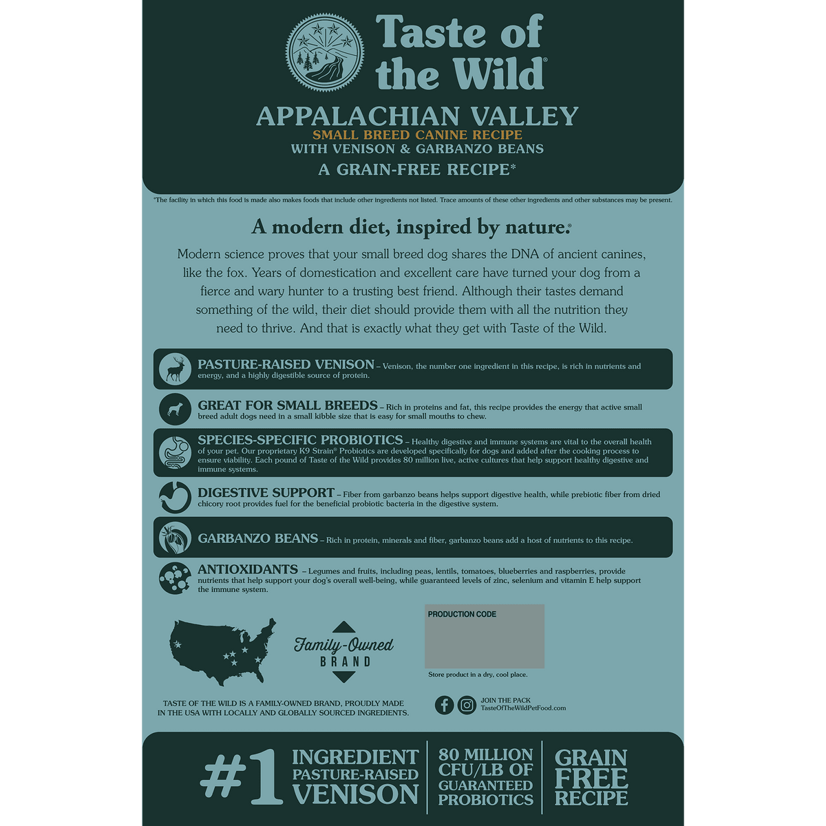 Taste of the Wild Appalachian Valley Small Breed dog food bag back
