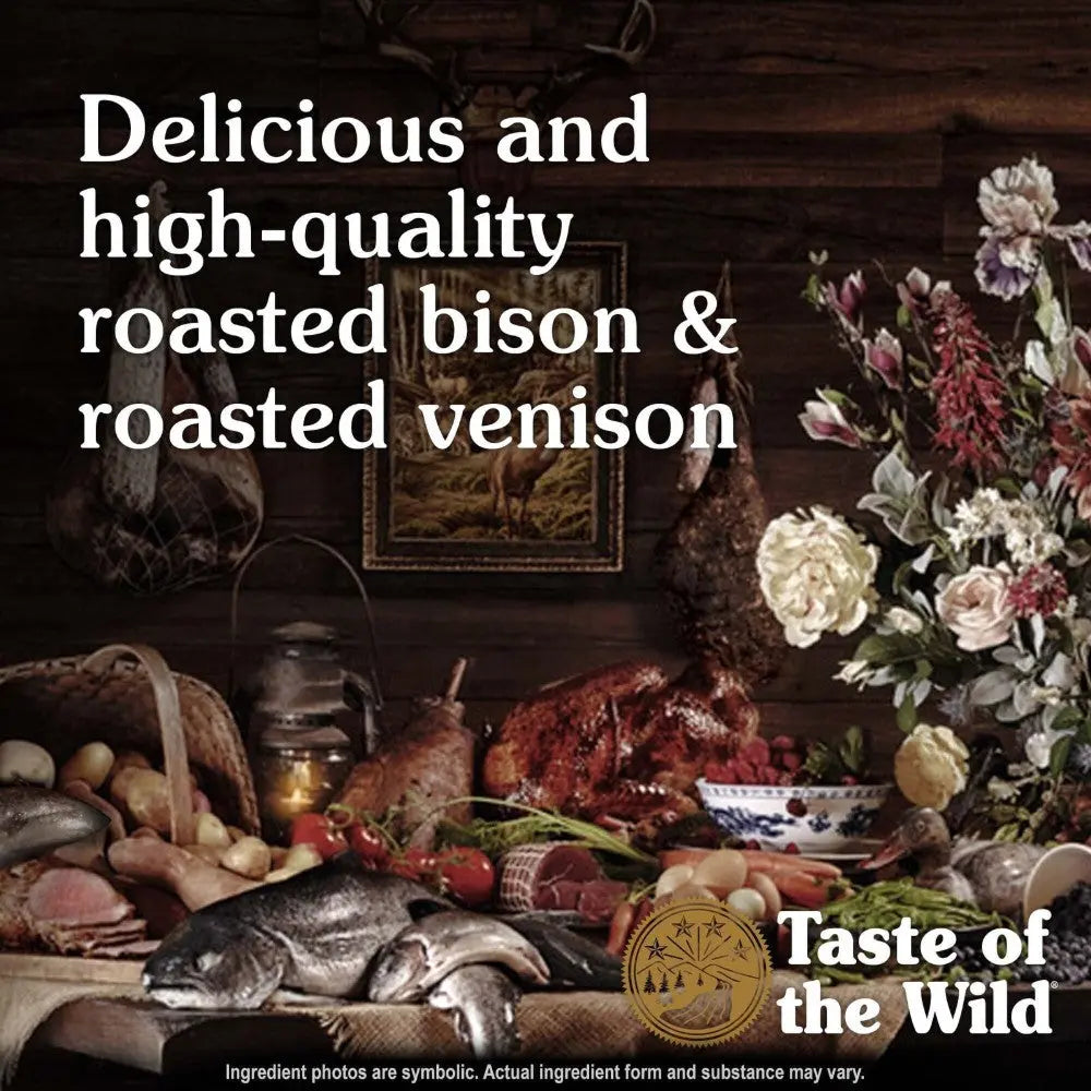 High-quality roasted bison and venison with fresh ingredients for pet nutrition.