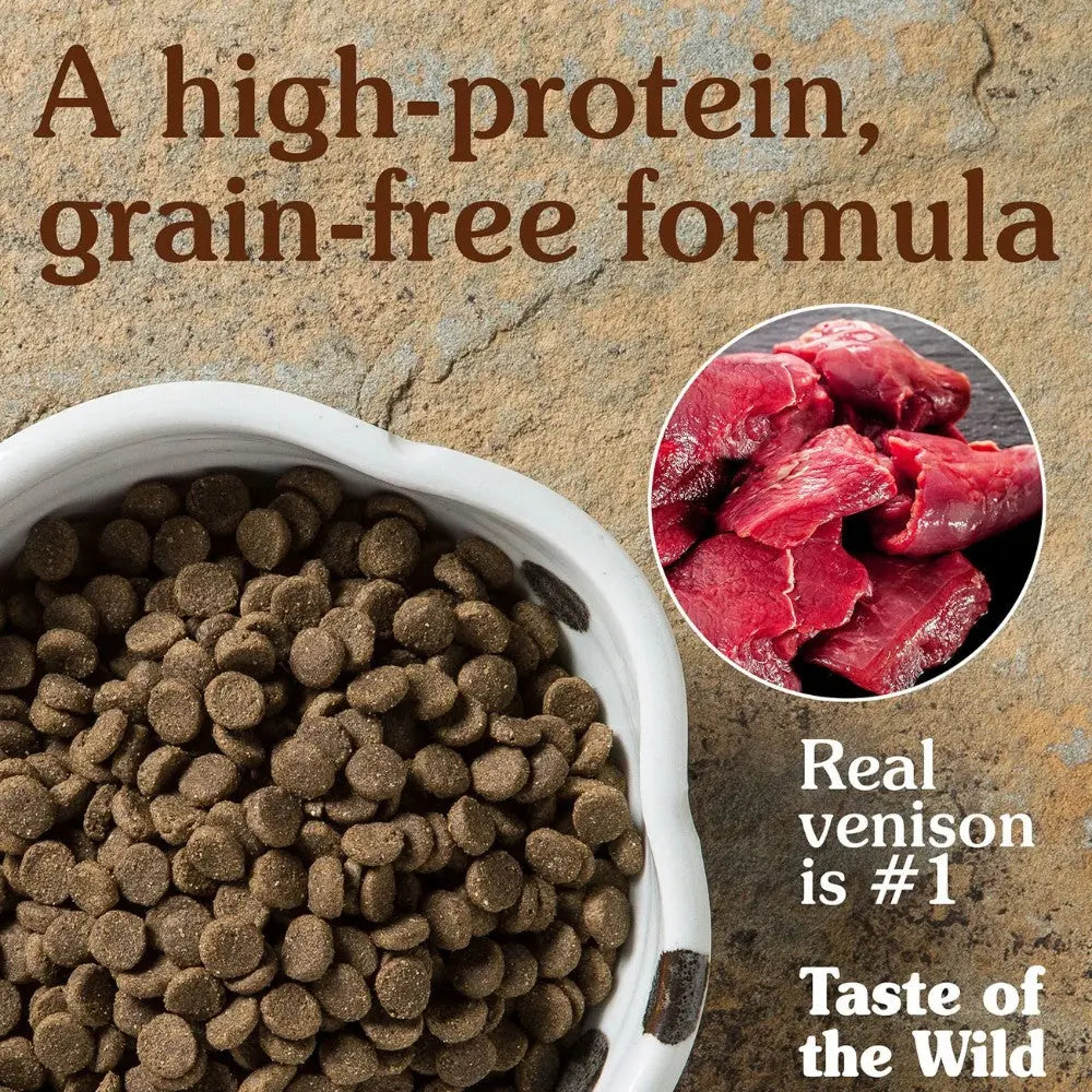 High-protein, grain-free dog food featuring real venison as the primary ingredient.