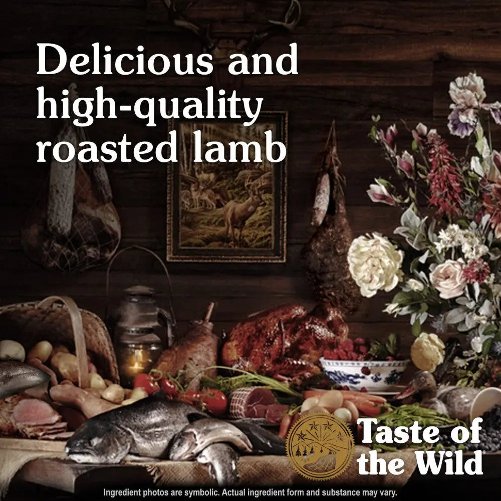 High-quality roasted lamb with fresh ingredients and a rustic presentation for pet nutrition.