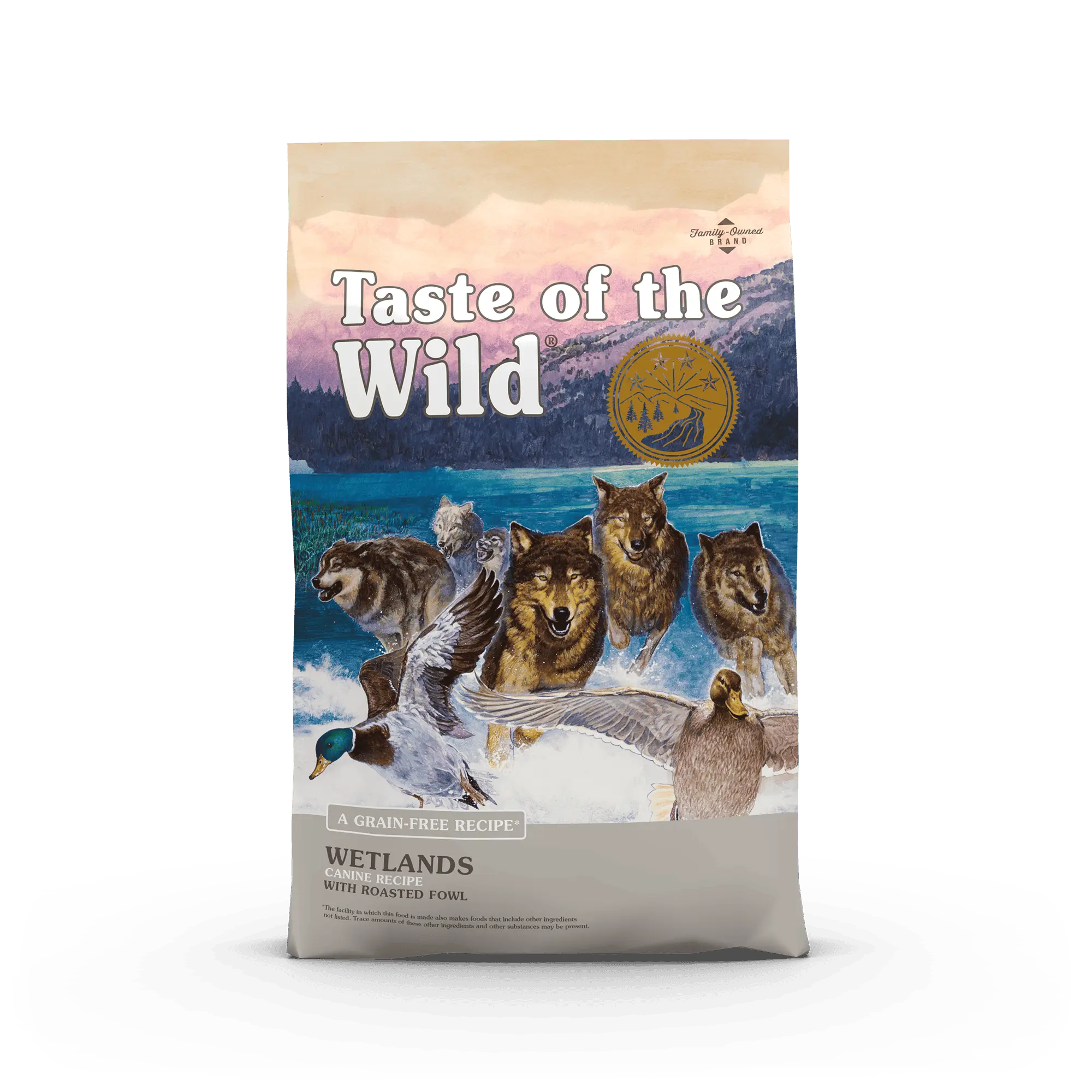Taste of the Wild Canine Wetlands Adult formula with Wild Fowl dry dog food bag front