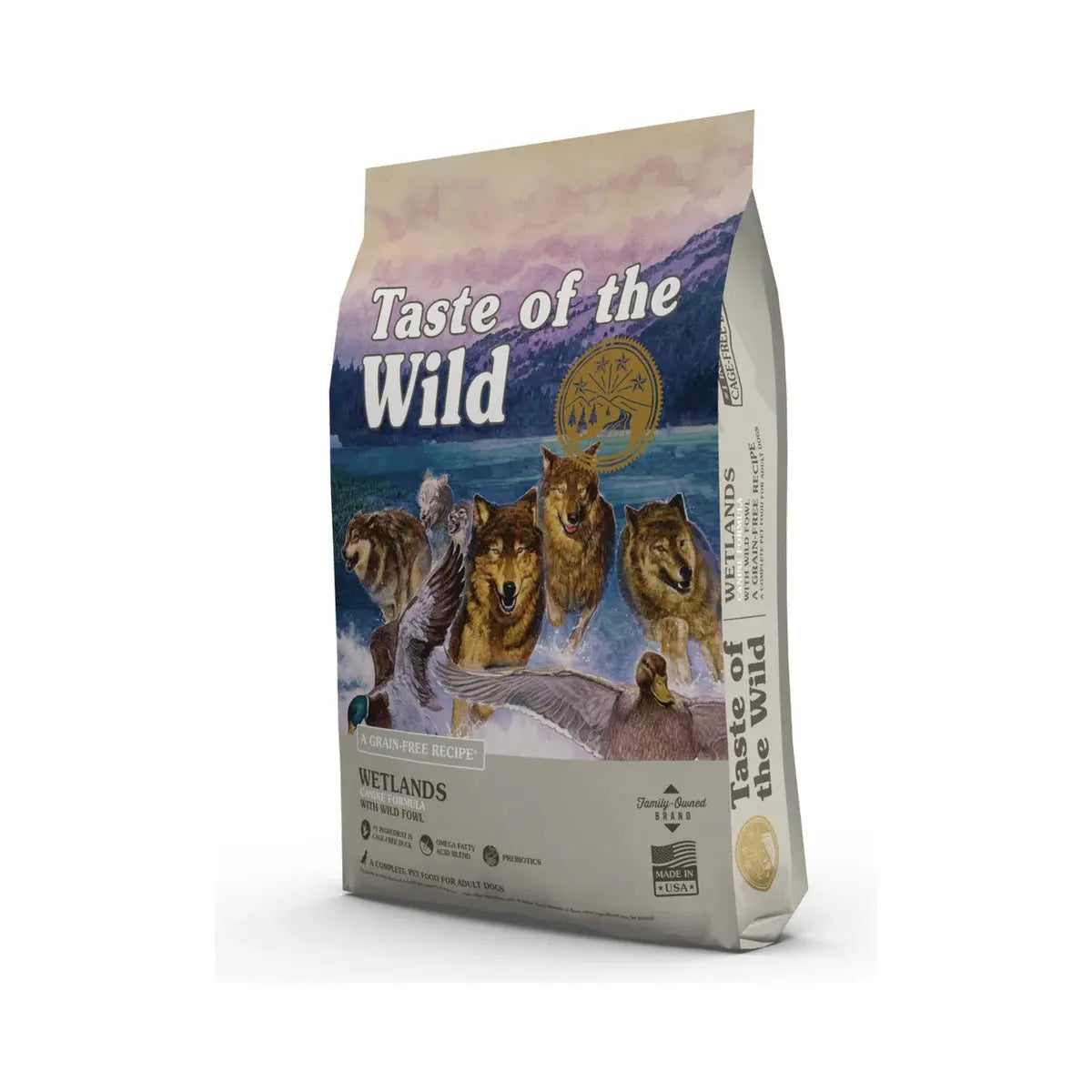 Taste of the Wild Canine Wetlands Formula dry dog food bag, front angle