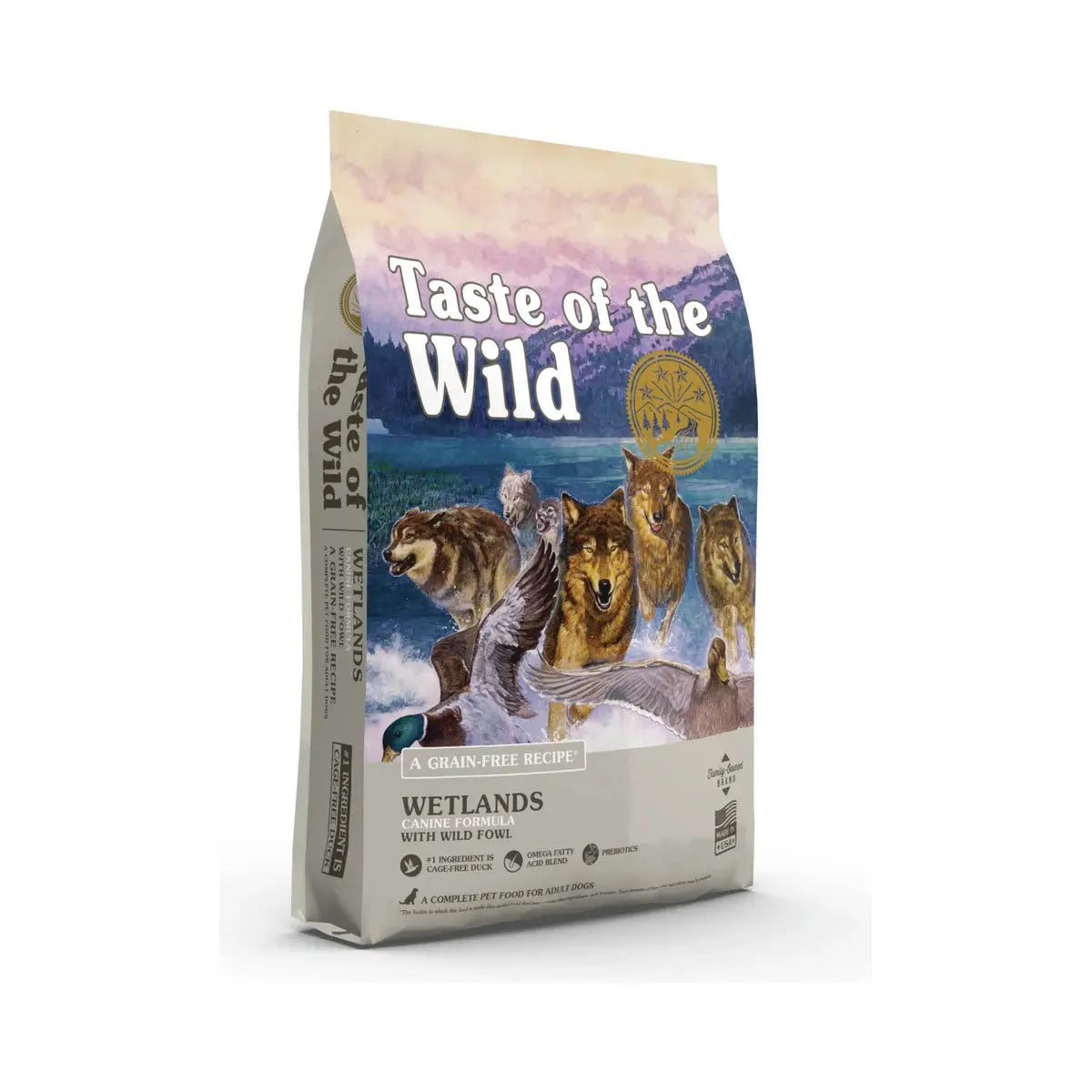 Taste of the Wild Canine Wetlands Formula dry dog food bag, alternate front angle