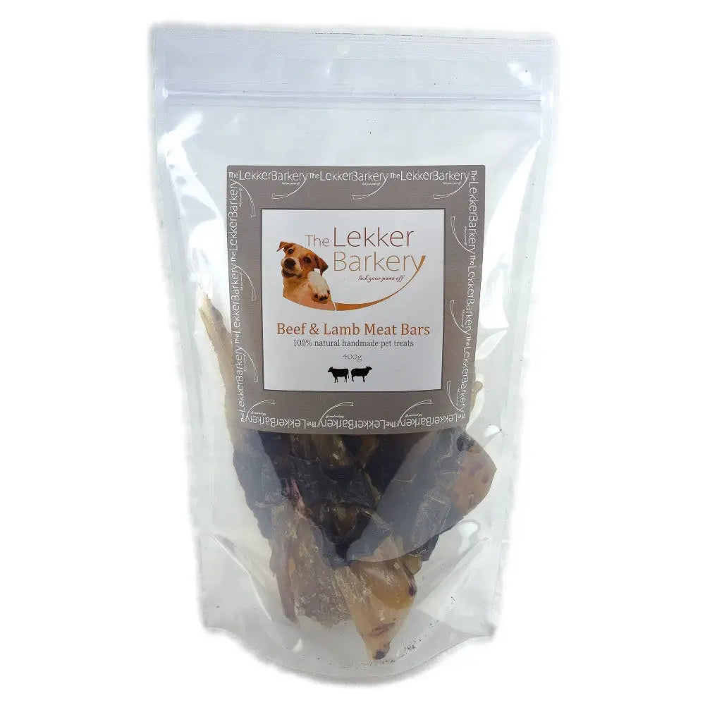 Beef and lamb meat bars in a clear bag, perfect for dog treats and natural pet snacks.