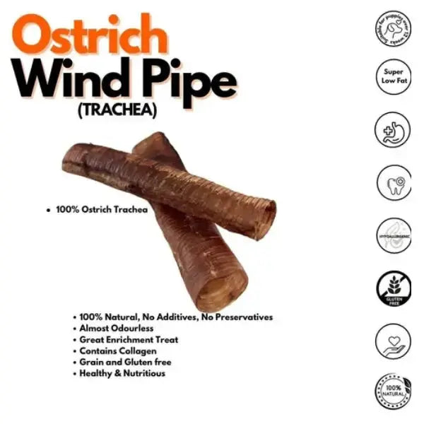 The Ostrich Lady Ostrich Windpipe Dog Treat   | Canine & Co