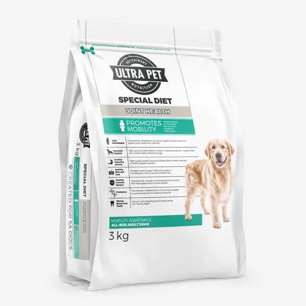 Ultra Pet Special Diet dog food bag promoting joint health and mobility for all adult dogs, 3 kg.