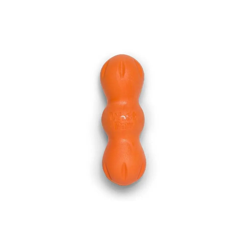 Durable orange dog toy designed for chewing and interactive play.