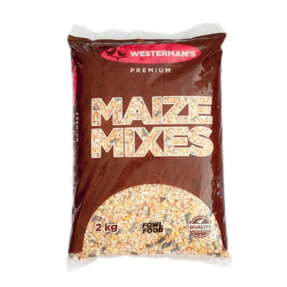 Premium 2 kg Westerman's maize mix for fowl food, featuring quality ingredients and packaging.