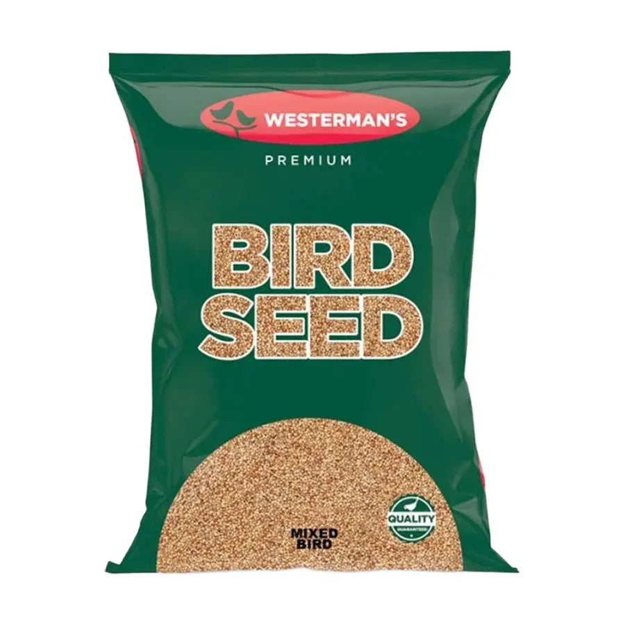 Premium bird seed mix in a green bag, ideal for attracting various bird species.