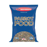 Premium parrot food bag, 5 kg, featuring a blend of nutritious seeds and ingredients for healthy birds.