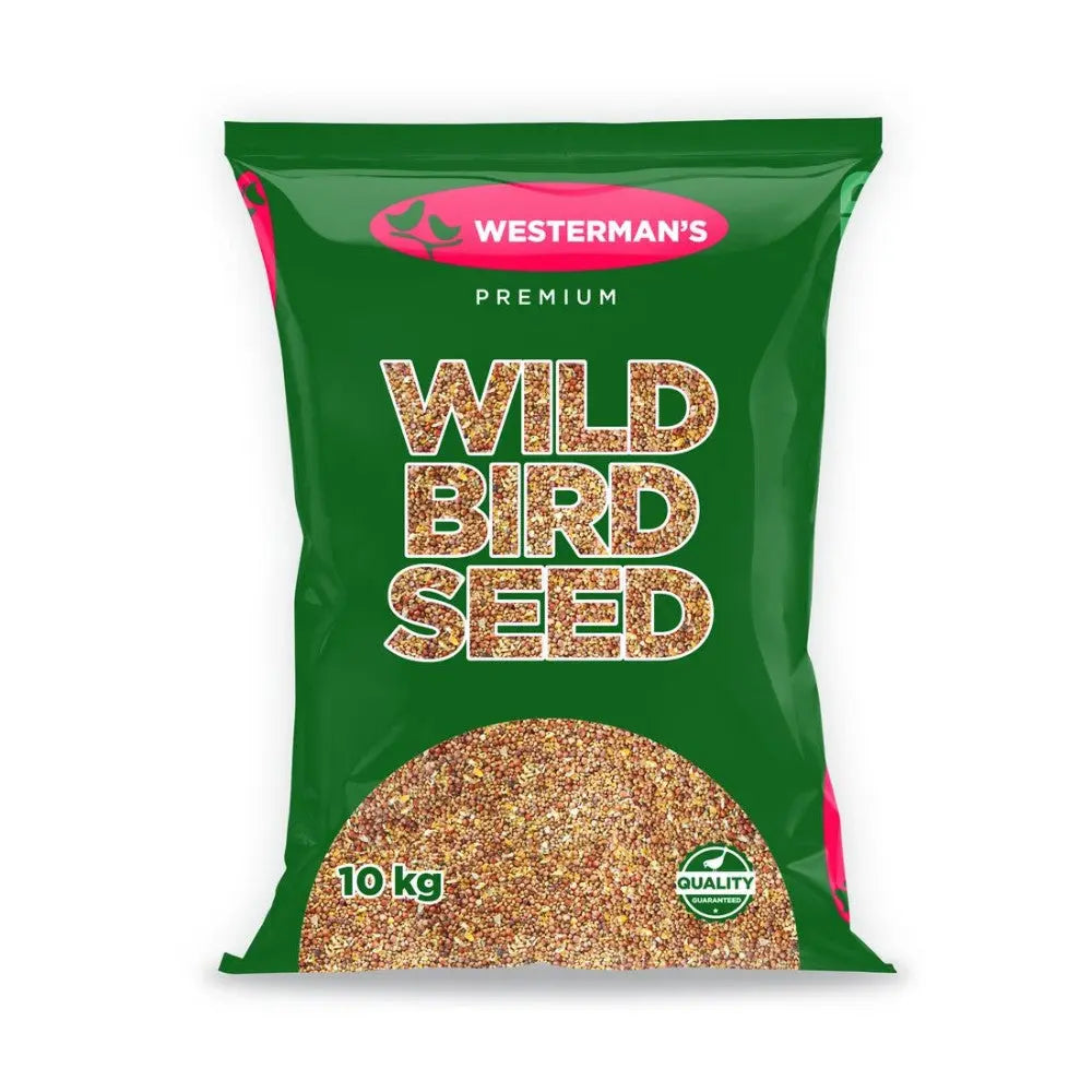 Premium wild bird seed bag, 10 kg, featuring quality ingredients for attracting various bird species.