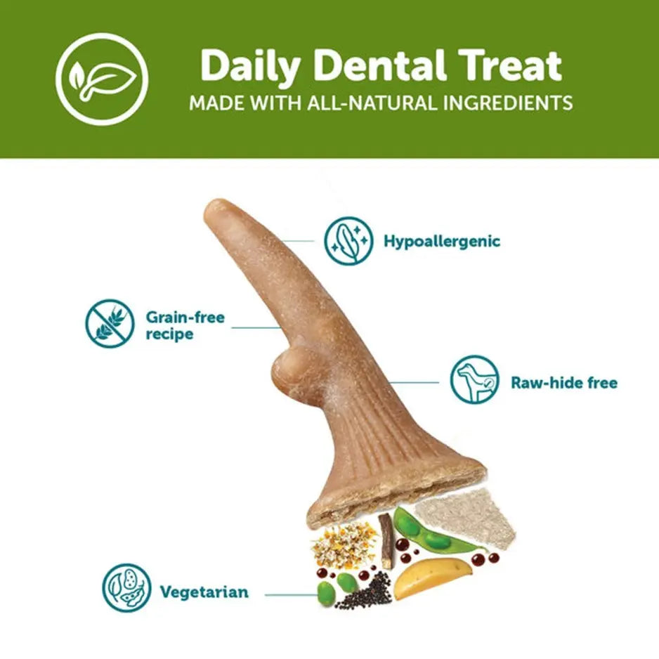Daily dental treat made with all-natural, hypoallergenic, grain-free ingredients for healthy pet teeth.