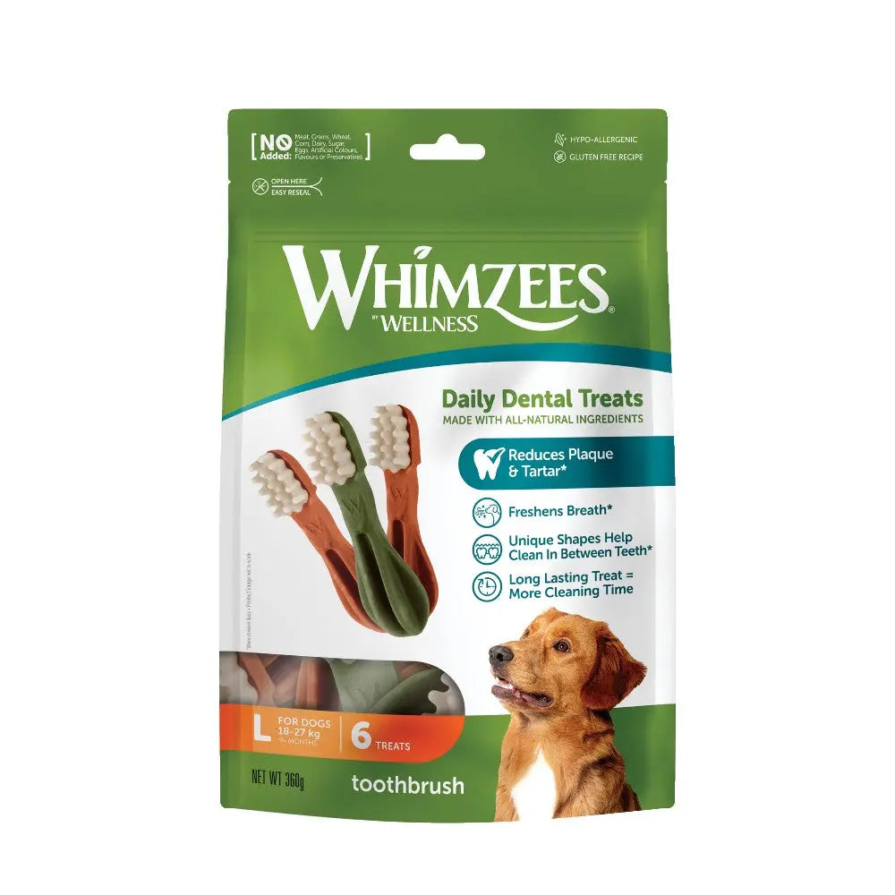 Whimzees Daily Dental Treats for dogs, designed to reduce plaque and tartar while freshening breath.