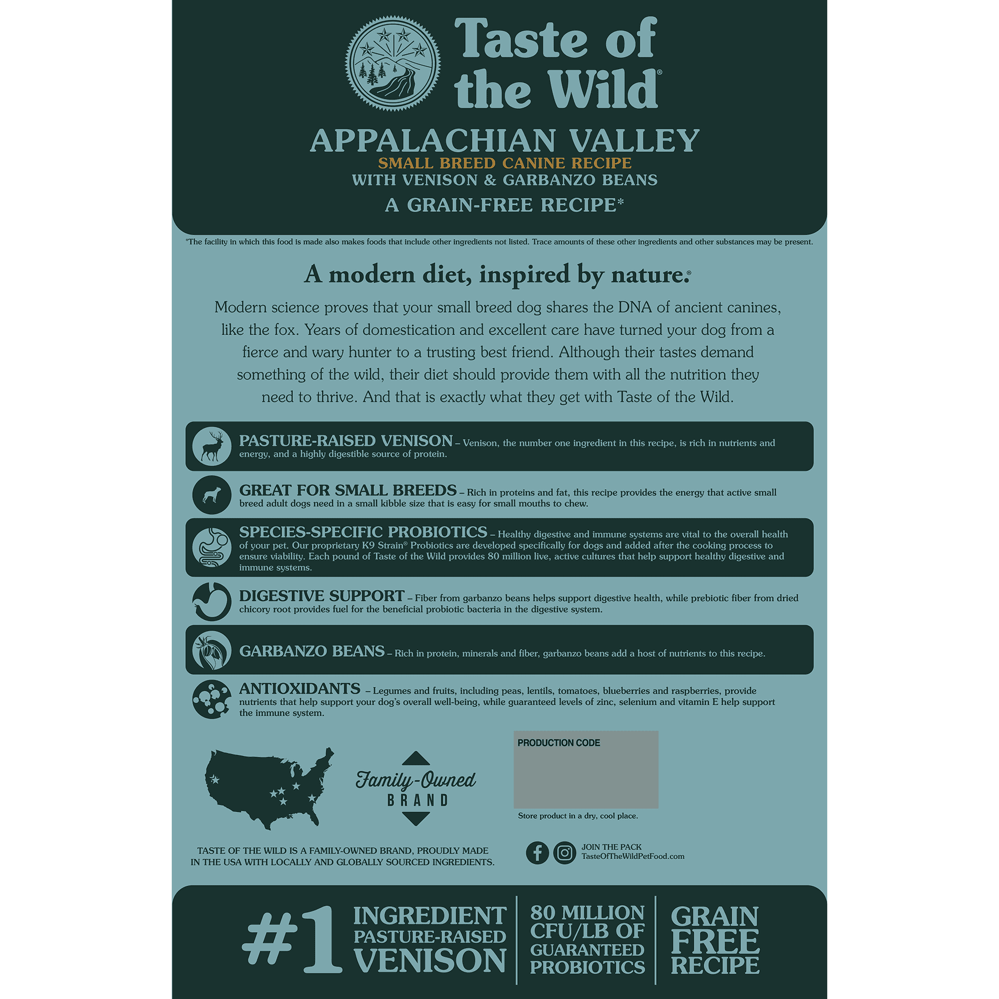 Taste of the Wild Appalachian Valley Small Breed dog food bag back