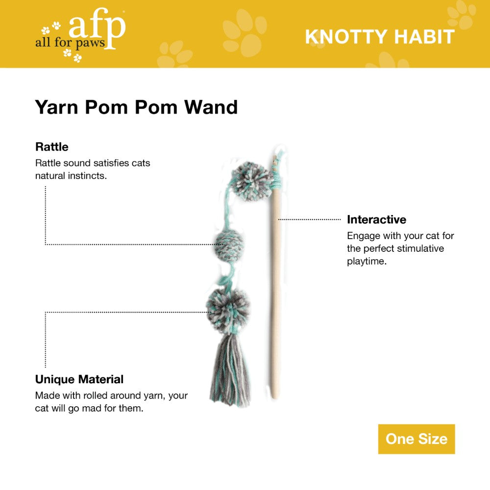 All For Paws Cat Toy Knotty Habit Yarn Pom Pom Wand