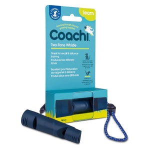 Company of Animals Coachi Two Tone Whistle Packaging and Whistle Front