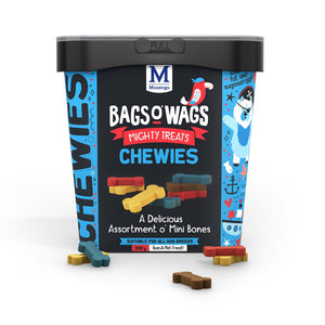 Montego Bags O' Wags Chewies - Mini Bones 500g Tub Front View