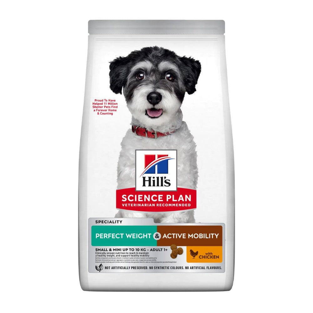 Hill's Science Plan Perfect Weight & Active Mobility Small & Mini Chicken Dog Food Front Packaging