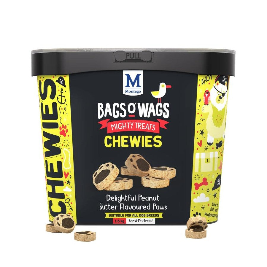 Montego Bags O' Wags Chewies - Peanut Butter Paws Packaging Front 1.5kg