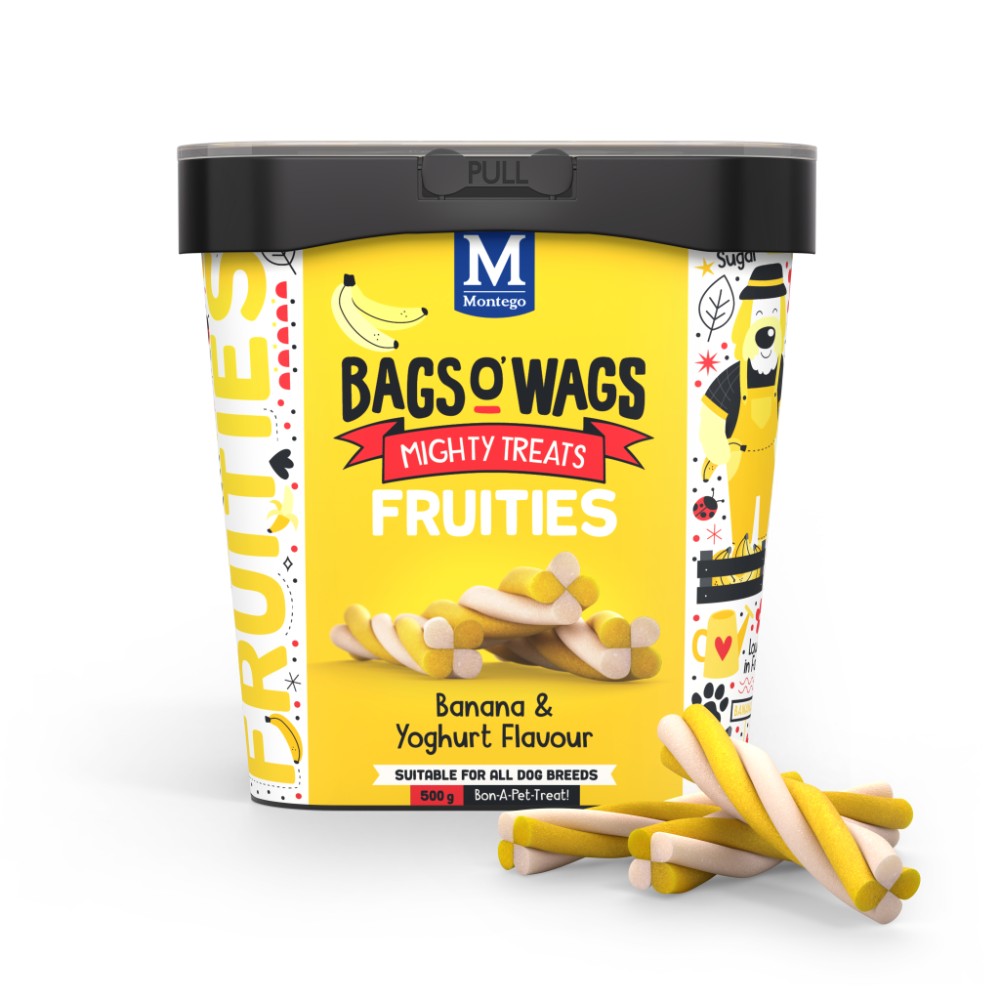 Montego Bags O' Wags Fruities - Banana & Yoghurt Packaging Front with Treats