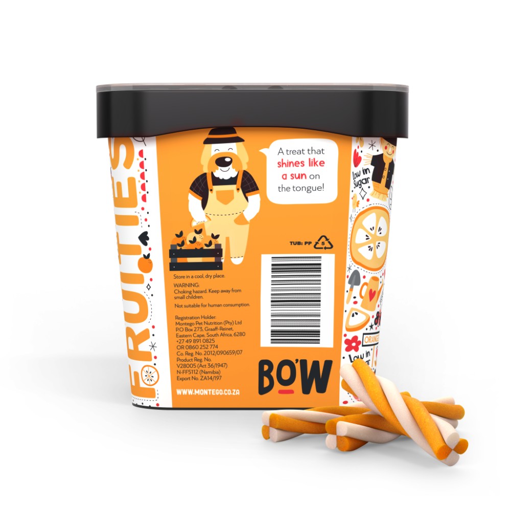 Montego Bags O' Wags Fruities - Orange & Yoghurt Packaging Back with Treats