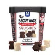 Montego Bags O' Wags Squishies - Chocolate & Vanilla 500g Tub Front View with Treats