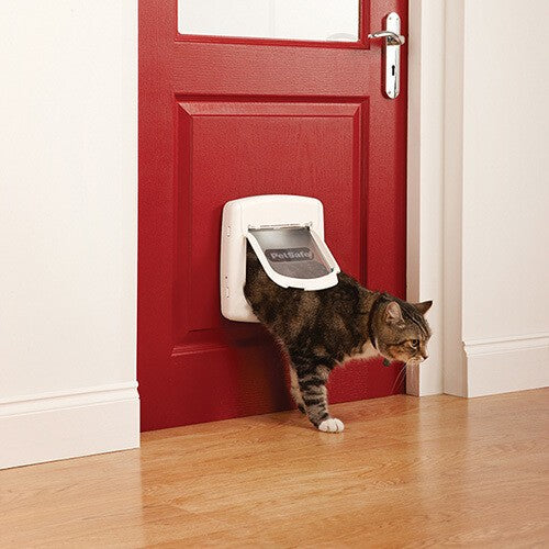 PetSafe Staywell Magnetic 4 Way Locking Deluxe Cat Flap - lifestyle image with pet available online in South Africa