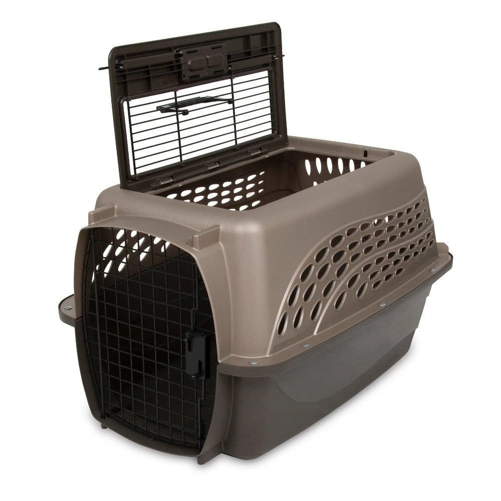 Petmate 2-Door Top Load Kennel Pearl Tan / Coffee Open