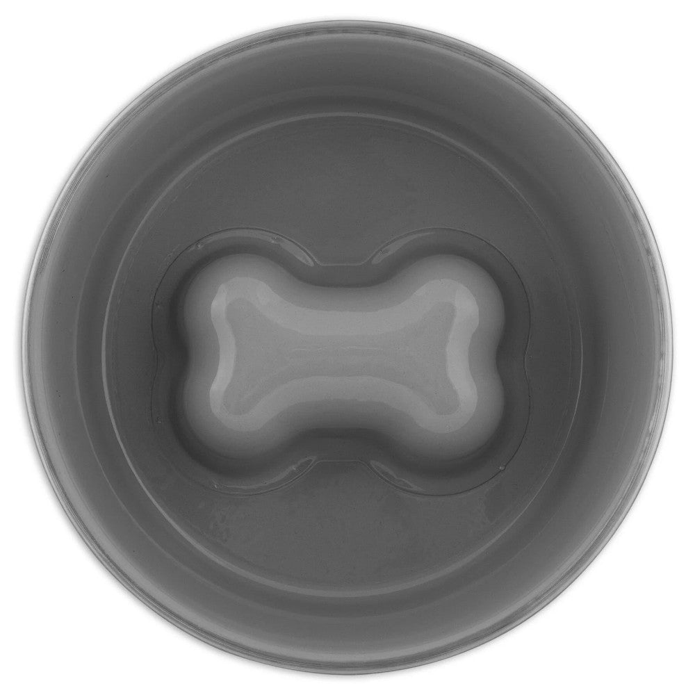 Petmate Painted Stainless Steel Slow Feed Bowl Grey