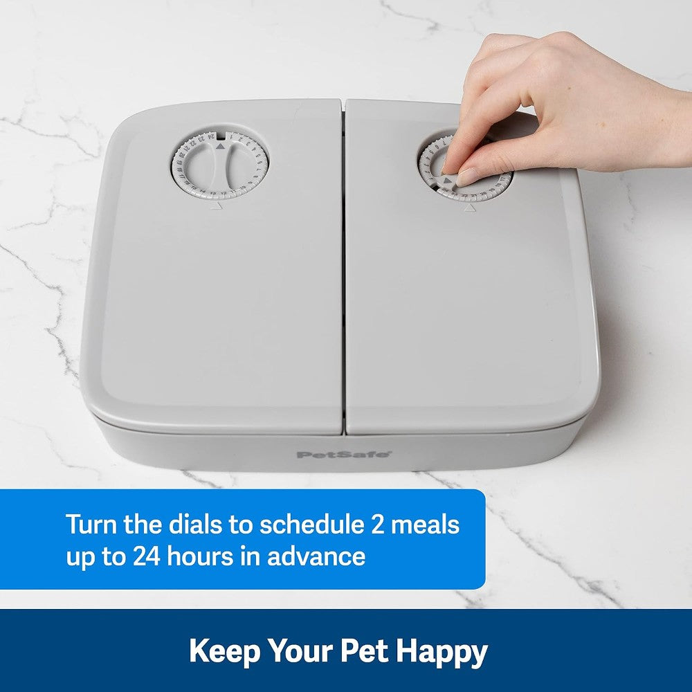PetSafe 2 Meal Pet Feeder - lifestyle image with pet for South Africa