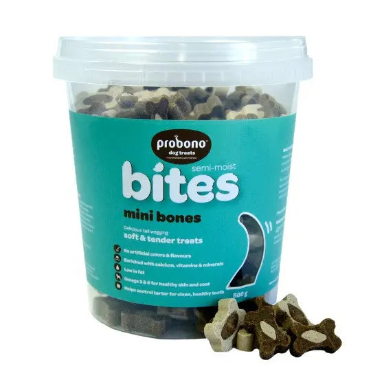 Probono Semi-Moist Bites Mini Bones Tub 500g