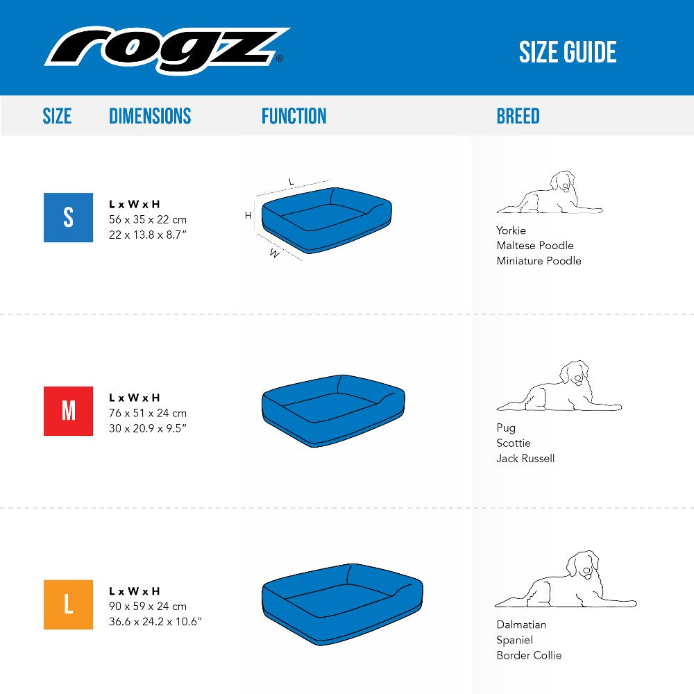 Rogz Lekka Cushioned Bed Size Guide