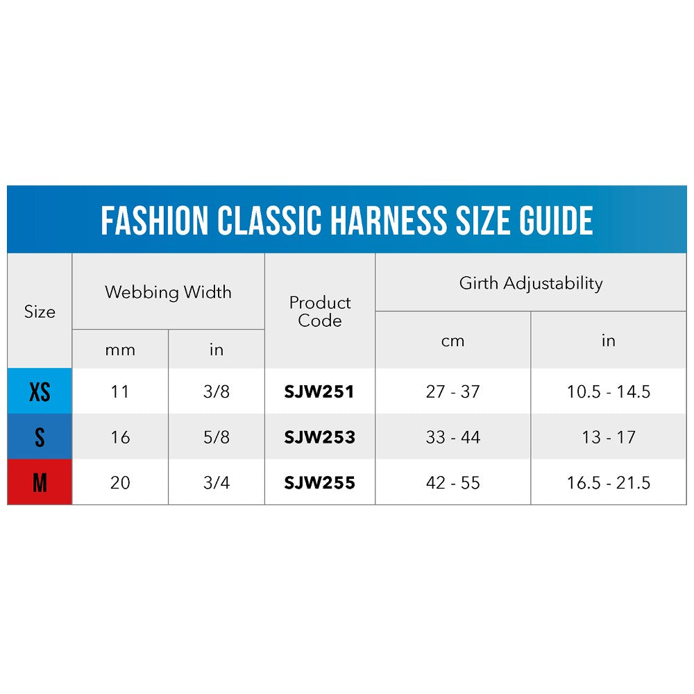 Rogz Small Dogs Fashion Harness Size Guide