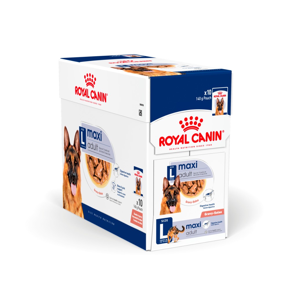 Royal Canin Maxi Adult Wet Food Pouch – back of bag packaging with nutrition details (SA)