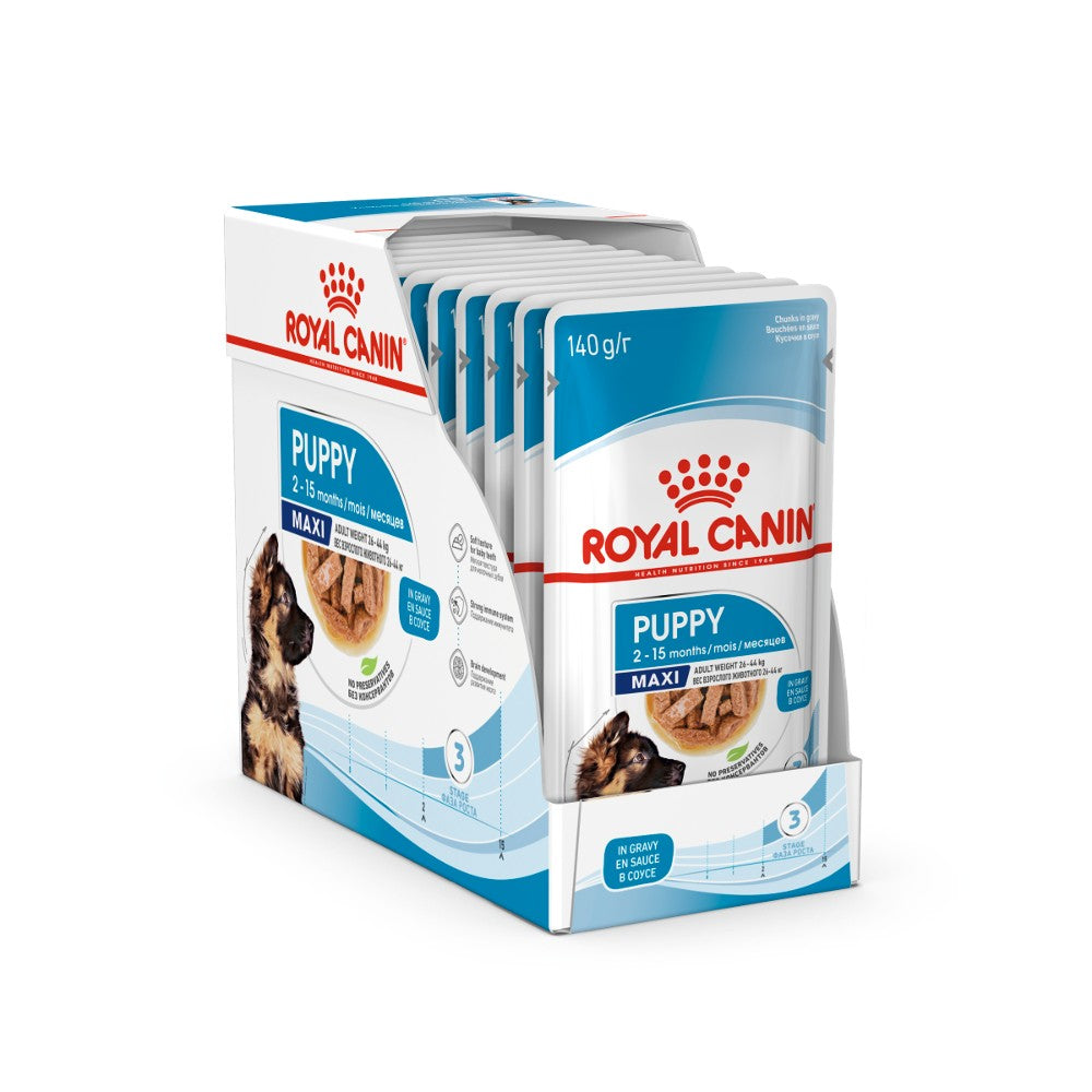 Royal Canin Maxi Puppy Wet Food Pouch Box Packaging