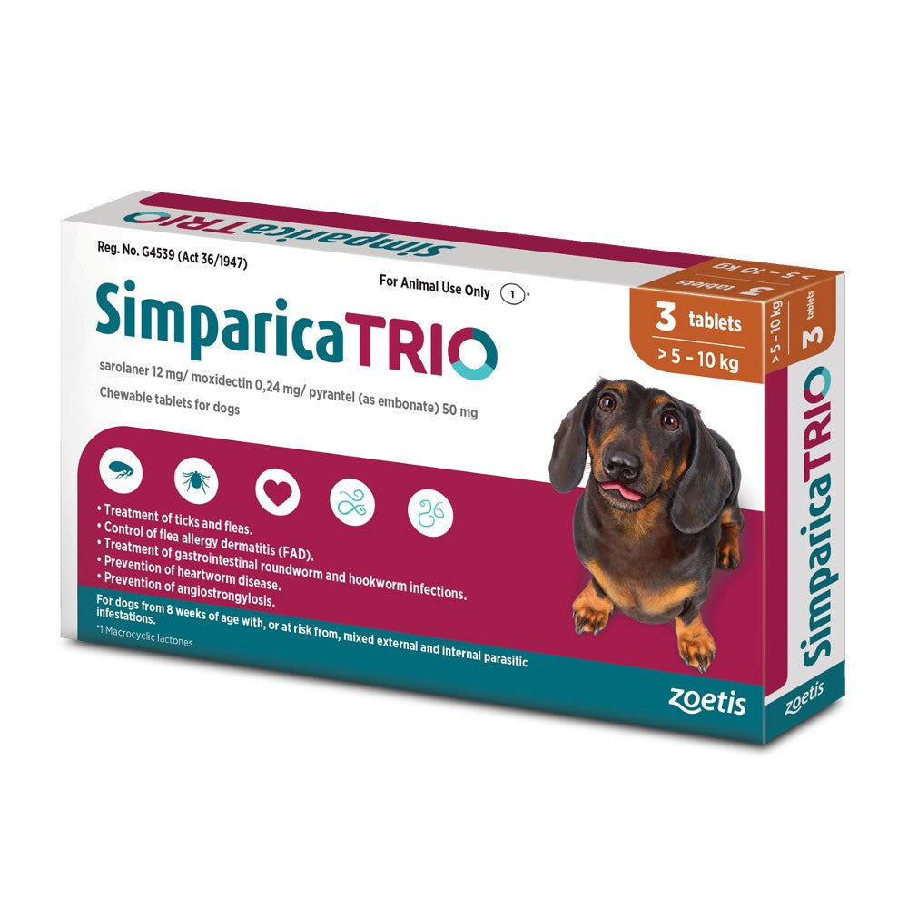 Simparica Trio for Dogs Small (5 - 10kg) Packaging Front View