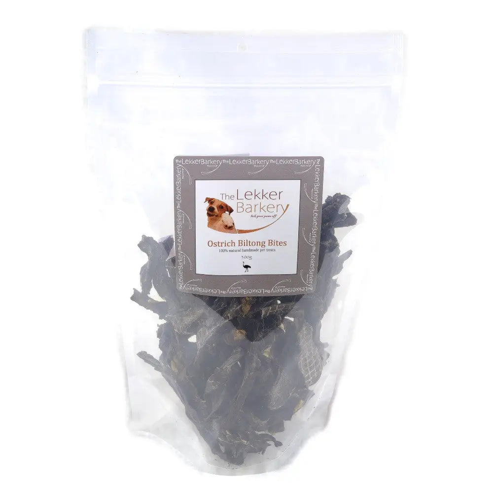The Lekker Barkery Ostrich Biltong Bites Dog Treats