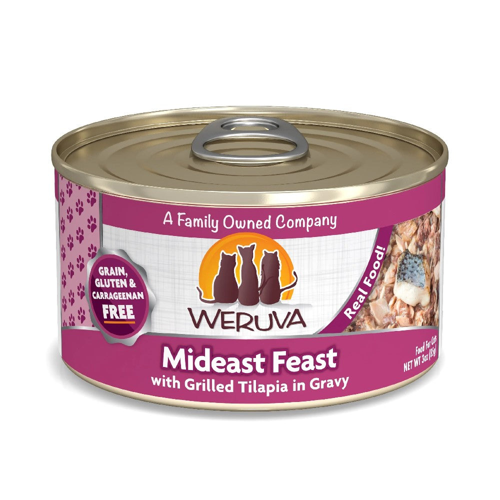 Weruva Canned Cat Food - Mideast Feast - lifestyle image with pet Canine & Co South Africa