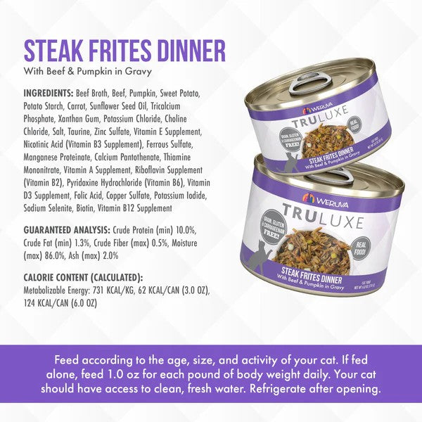 Weruva Canned Cat Food - Steak Frites - lifestyle image with pet Canine & Co South Africa