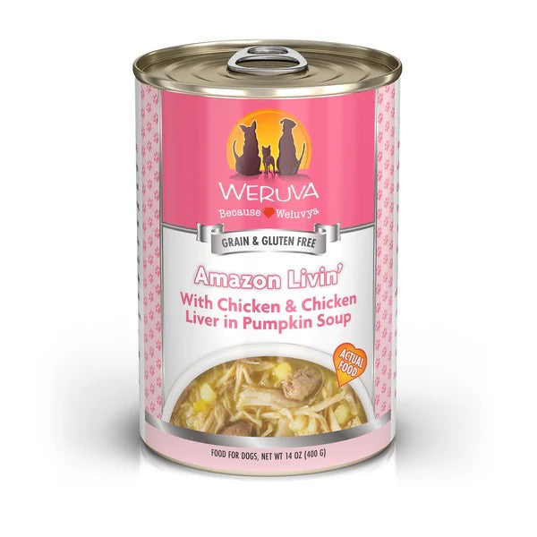 Weruva Canned Dog Food - Amazon Livin' - lifestyle image with pet buy online South Africa