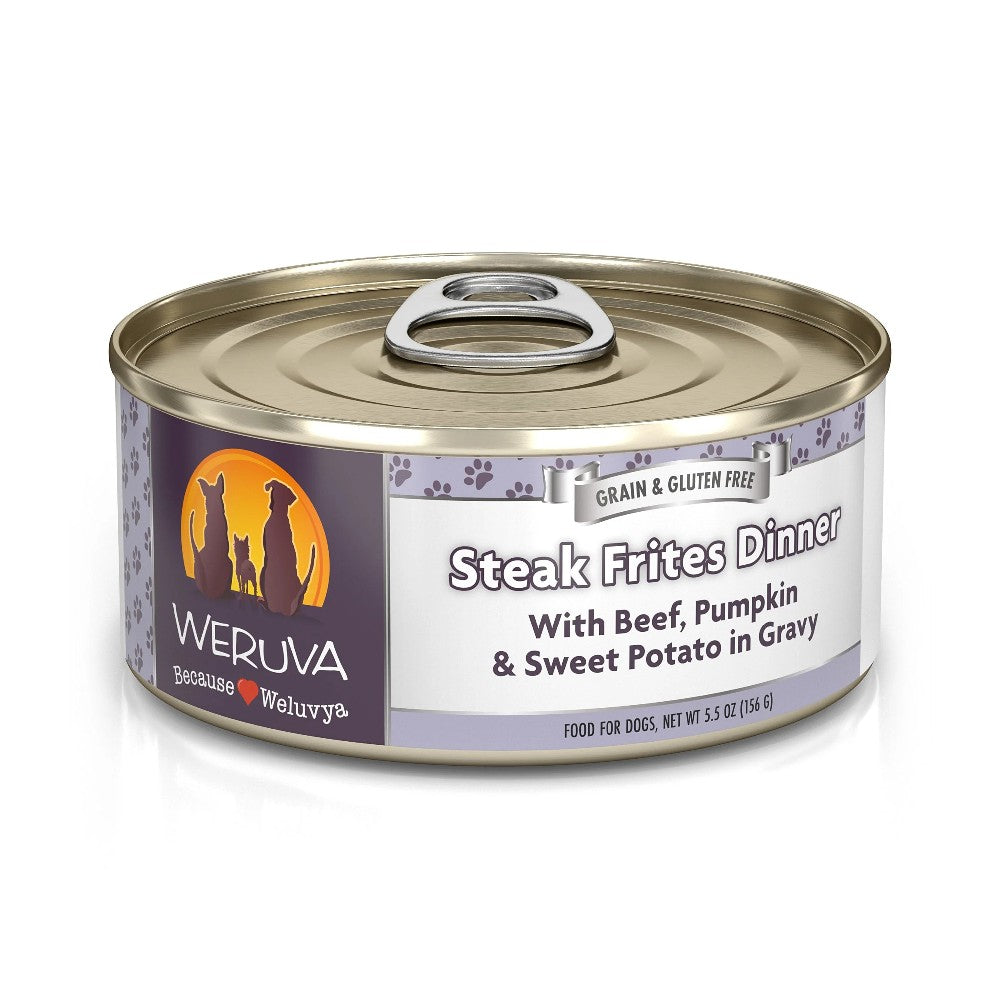 Weruva Canned Dog Food - Steak Frites - lifestyle image with pet pet supplies South Africa