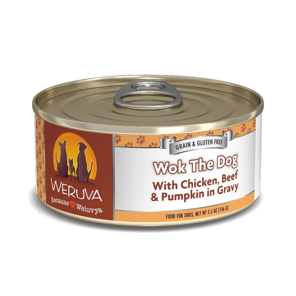 Weruva Canned Dog Food - Wok the Dog - lifestyle image with pet delivered in South Africa