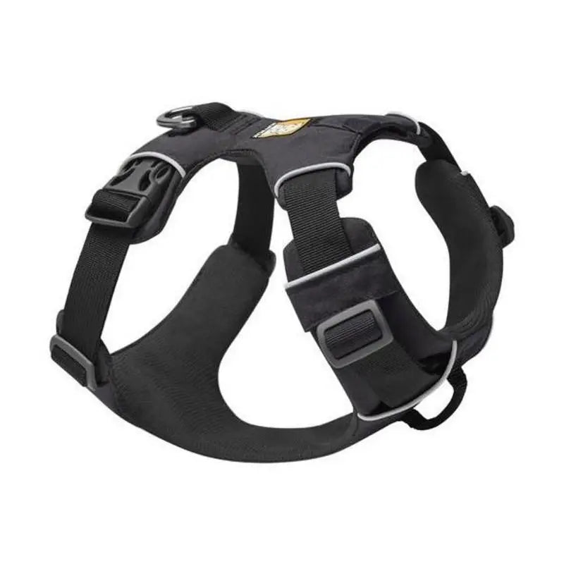 Durable black dog harness designed for comfort and secure control during walks.