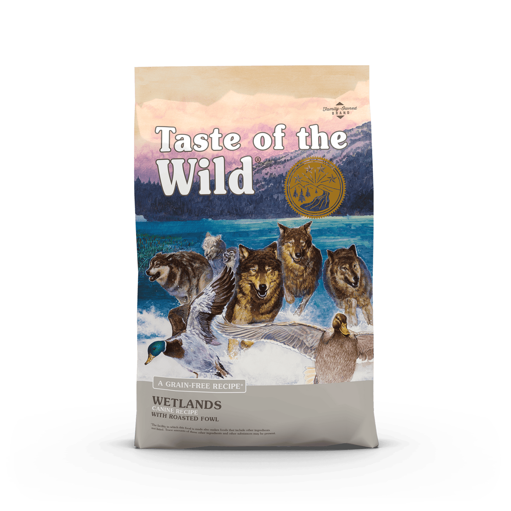 Taste of the Wild Canine Wetlands Adult formula with Wild Fowl dry dog food bag front