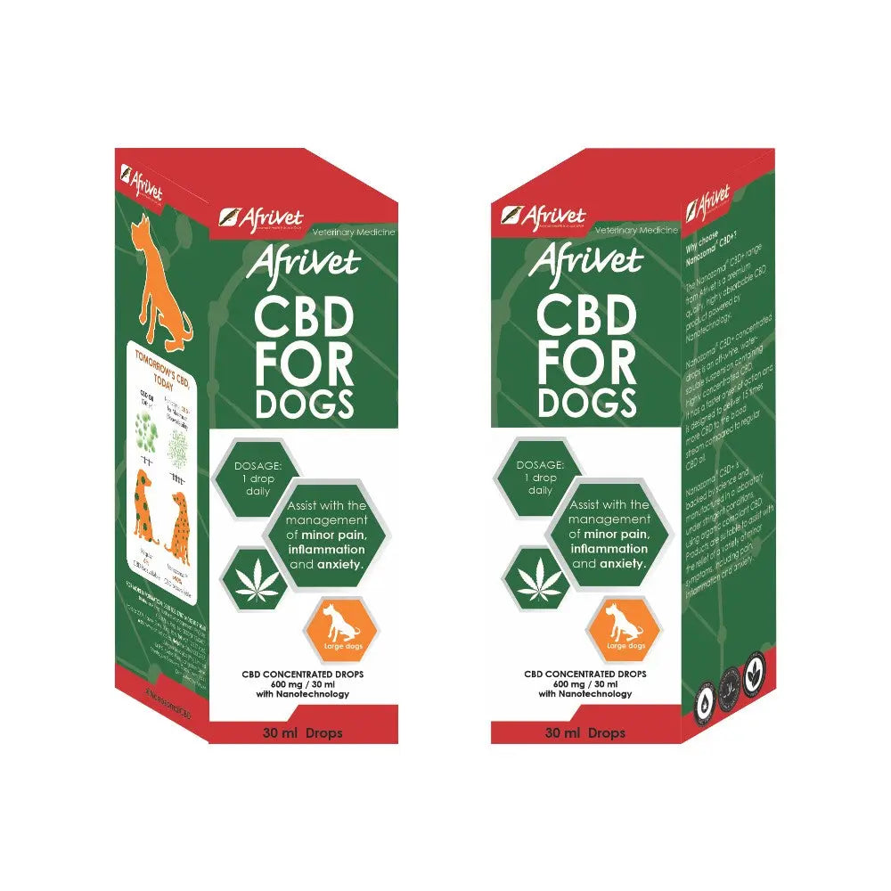 CBD drops for dogs, promoting relief from pain and anxiety in a 30 ml bottle.